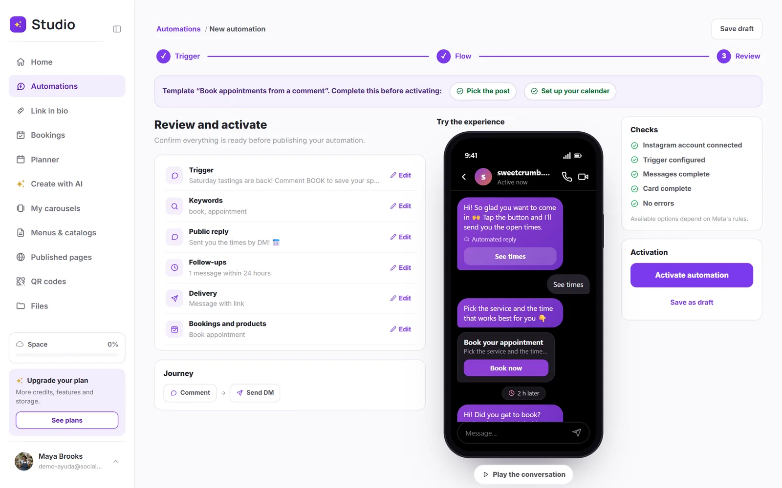Review screen with all checks green and the phone