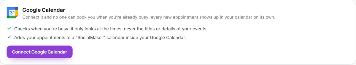 The Google Calendar card in Bookings → Availability