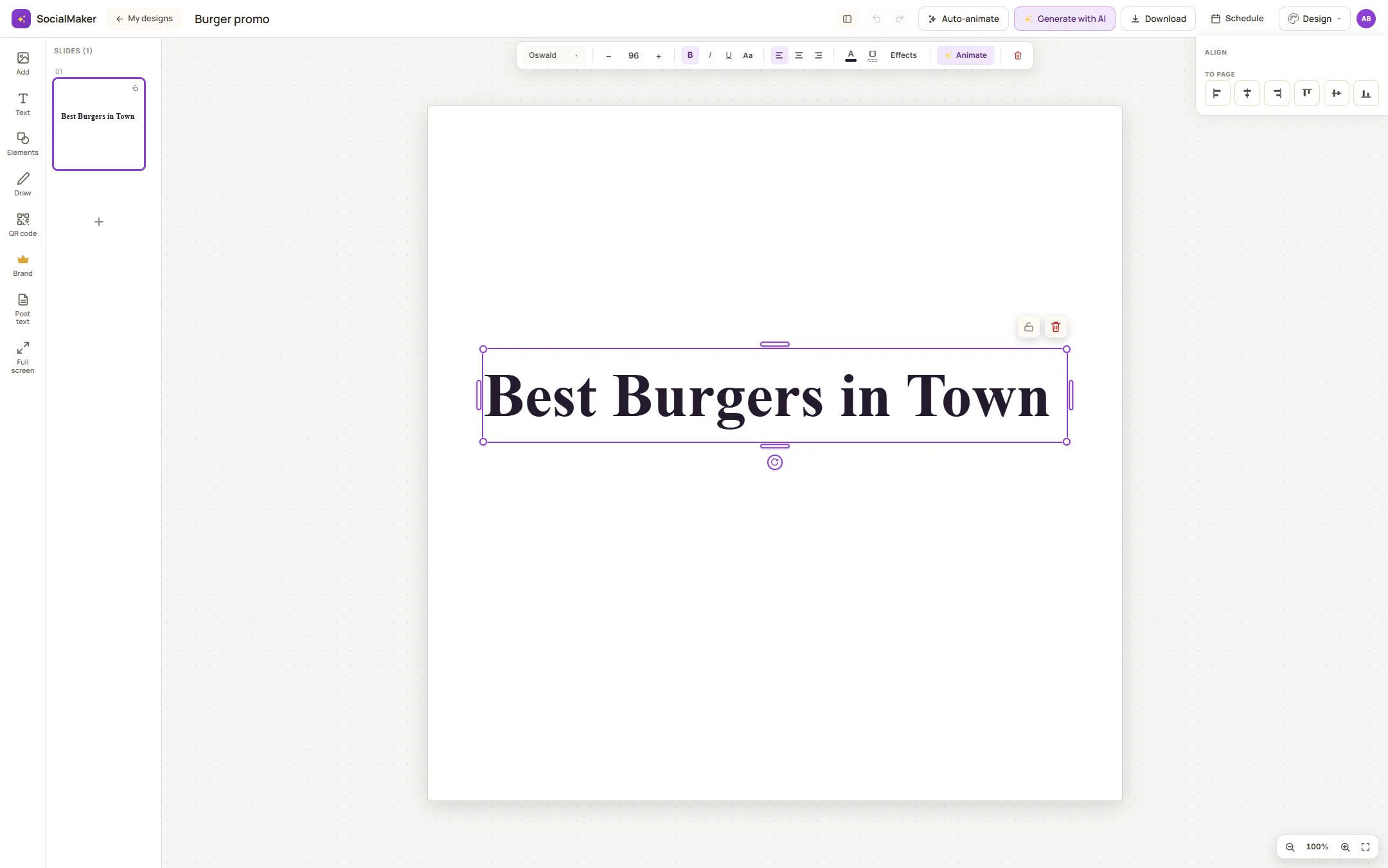 A selected text in the editor, with its controls around it